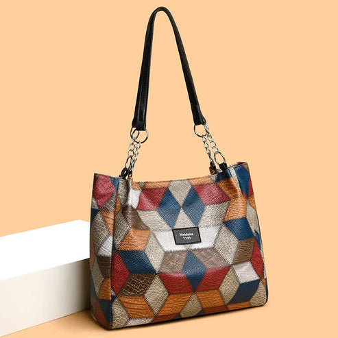 👜 Retro Geometric Pattern Color-Matching Shoulder Bag